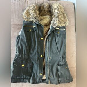 INC International Concepts Dark Green Vest with Faux Fur